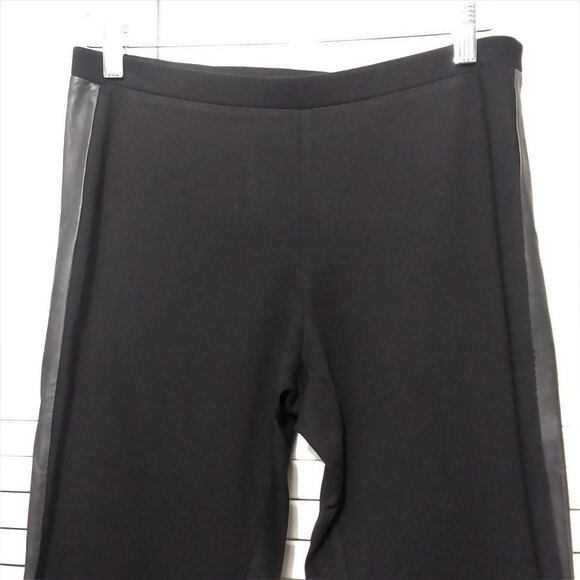 Eileen Fisher Black Pull On Leggings Leather Trim - Picture 3 of 10
